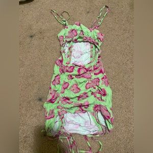 green and pink dress